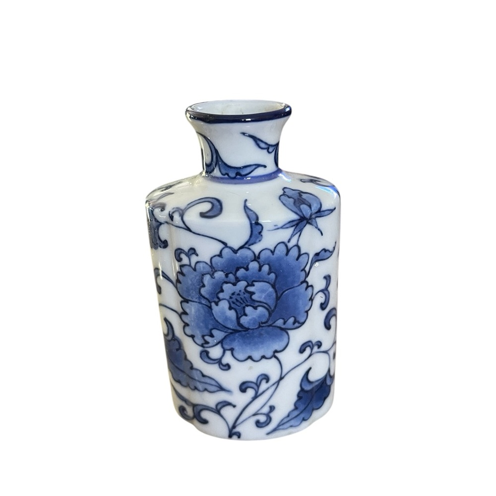 Vintage Pier 1 Imports Mini Floral Ceramic Bud Vase Blue Flowers